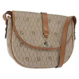 Authentic Christian Dior Honeycomb Canvas Shoulder Bag PVC Beige Gold